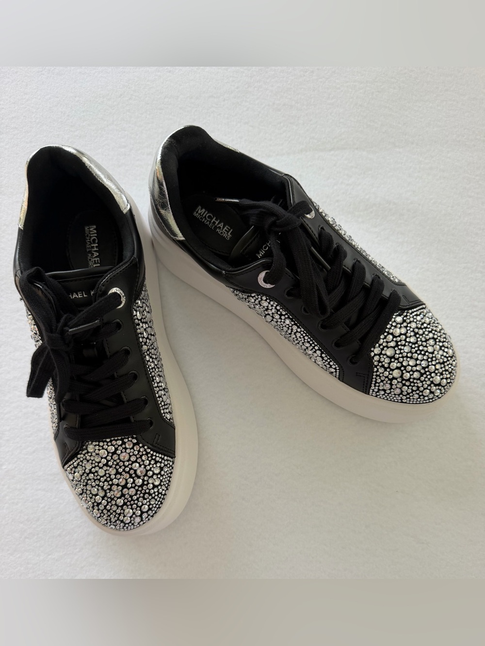 Michael Kors Romey Lace Up - Black and Silver Crystal Embellished Sneakers